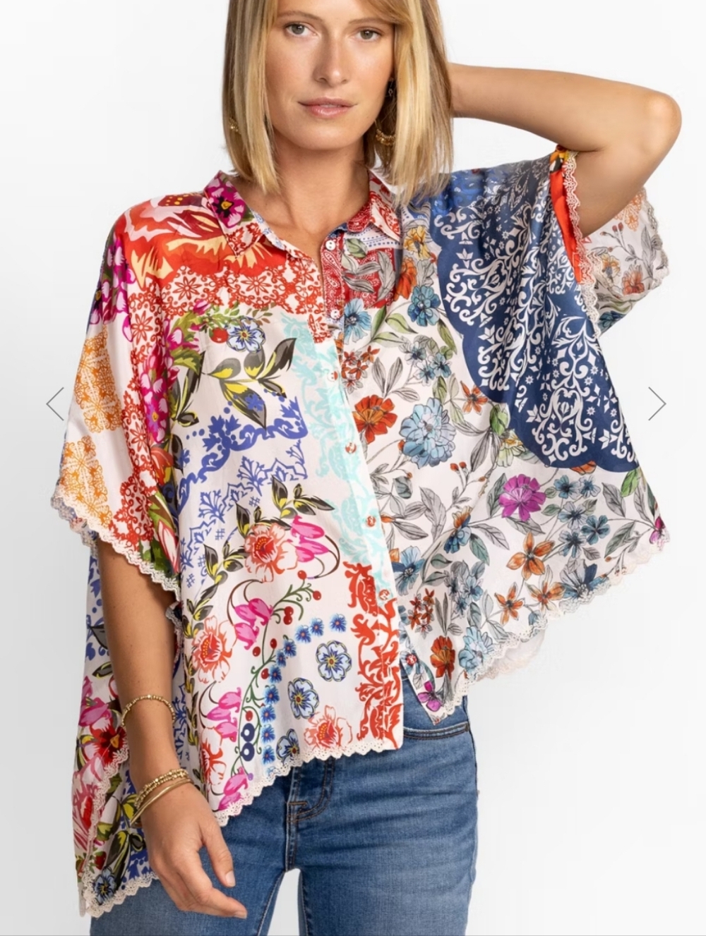 Johnny Was Tango Boho Calliope Button-Up Silk Shirt Small - Picture 3 of 9